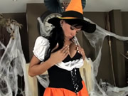 Brunette In A Costume And Lingerie For Halloween